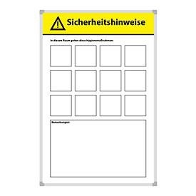undefined, Magnettafel Hygienehinweise, 12 gelbe Magnete, beschreibbar, Stahlblech/Aluminium, weiß, B 300 x H 450 mm, Magnettafel Hygienehinweise, 12 gelbe Magnete, beschreibbar, Stahlblech/Aluminium, weiß, B 300 x H 450 mm