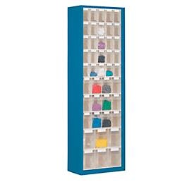 undefined, Vorratsschrank, Volumen 333 l, 43 herausnehmbare Lagerboxen mit Griffmulde, B 665 x T 250 x H 2000 mm, g.blau/transp., Magazinschrank, Volumen 333 l, 43 herausnehmbare Klappkästen mit Griffmulde, B 665 x T 250 x H 2000 mm, enzianblau/transparent