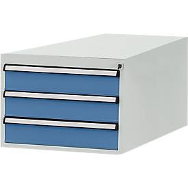 Manuflex, Manuflex ZB4613.0002 Gehäuse-Unterbau Stationär, Nutzhöhe 300 mm mit 3 Schubfächer. Für Tischtiefe 1000 mm, Manuflex Schubladen-Unterbau, für T 1000 mm, lichtgrau/brillantblau