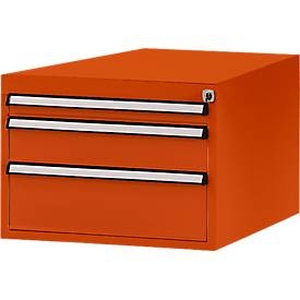 Manuflex, Manuflex ZB4663.2001 Gehäuse-Unterbau Stationär, Nutzhöhe 300 mm mit 3 Schubfächer. Für Tischtiefe 1000 mm, Manuflex Schubladen-Unterbau, für T 1000 mm, rotorange
