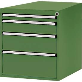 Manuflex, Manuflex ZB4763.6011 Gehäuse-Unterbau Stationär, Nutzhöhe 500 mm mit 4 Schubfächer. Für Tischtiefe 1000 mm, Manuflex Schubladen-Unterbau, für T 1000 mm, resedagrün