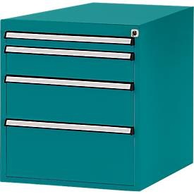 Manuflex, Manuflex ZB4763.5021 Gehäuse-Unterbau Stationär, Nutzhöhe 500 mm mit 4 Schubfächer. Für Tischtiefe 1000 mm, Manuflex Schubladen-Unterbau, für T 1000 mm, wasserblau