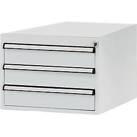 Manuflex, Manuflex ZB4612.7035 Gehäuse-Unterbau Stationär, Nutzhöhe 300 mm mit 3 Schubfächer. Für Tischtiefe 800 mm, Manuflex Schubladen-Unterbau, für T 800 mm, lichtgrau