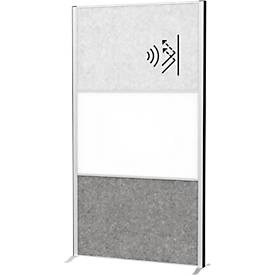 Maul, MAUL Stellwandsystem MAULconnecto, 1 x Akustikvlies hell, 1 x Akustikvlies dunkel, 1 x Whiteboard, Standfuss, auf Rollen, H 1800 x B 1000 mm, silber, Maul Stellwand Silber, Dunkelgrau, Hellgrau 9655295