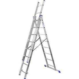undefined, Mehrzweckleiter, 3x8 Sprossen, Mehrzweckleiter SZ Metall, 3-teilig, mit 3 x 8 Sprossen, bis 150 kg, EN 131, Quertraverse, Spreizsicherung, Aluminium