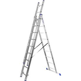 undefined, Mehrzweckleiter, 3x9 Sprossen, Mehrzweckleiter SZ Metall, 3-teilig, mit 3 x 9 Sprossen, bis 150 kg, EN 131, Quertraverse, Spreizsicherung, Aluminium