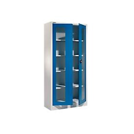 SSI Schäfer, Mehrzweckschrank MSI-ST 2409 mit Sichtfenster, alusilber/enzianblau, Schäfer Shop Select Mehrzweckschrank MSI-ST 2409, mit Sichtfenster, 4 Zwischenböden, B 950 x T 400 x H 1935 mm, Stahl & ESG-Glasscheiben, weissaluminium/enzianblau
