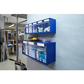 undefined, Klappkasten-System Gehäuse-HxBxT 240 x 600 x 197 mm 3 Kästen, blau, ab 10 Stk, Mehrkammer-Kleinteilelager MultiStore, Grösse 3, B 600 x T 163 x H 242 mm, Volumen 12,5 l, stapelbar, Polystyrol, blau/transp.