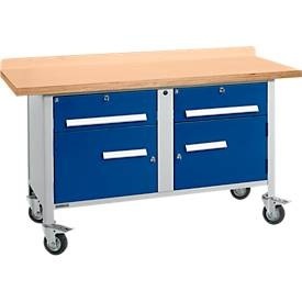 Schäfer Shop Select, Mobile Werkbank Schäfer Shop Select PWi 150-0, Buche-Multiplexplatte, bis 400 kg, B 1500 x T 700 x H 840 mm, Enzianblau/Weissaluminium, Mobile Werkbank Schäfer Shop Select PWi 150-0, Buche Multiplexplatte, bis 400 kg, B 1500 x T 700 x H 840 mm