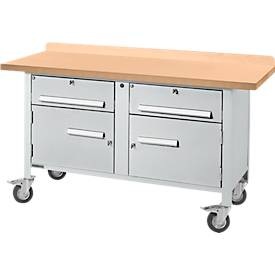 Schäfer Shop Select, Mobile Werkbank Schäfer Shop Select PWi 150-0, mitteldichte Faserplatte (MDF), bis 400 kg, B 1500 x T 680 x H 838 mm, Weissaluminium, 