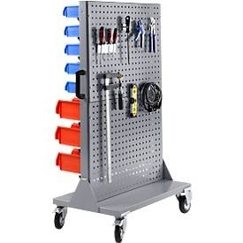 undefined, Mobiles Kleinteilemagazin, 1-seitig bestückbar, mit Lochplattenwand, ohne Sichtlagerkästen, B 900 x T 655 x H 1540 mm, Stahl, grau, Mobiles Kleinteilemagazin Schäfer Shop Select, 1-seitig bestückbar, mit Lochplattenwand, ohne Sichtlagerkästen, B 900 x T 655 x H 1540 mm, Stahl, grau