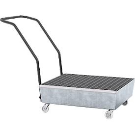 asecos, Auffangwanne ASECOS, Stahl, fahrbar, mit Gitterrost, 60 l Auffangvolumen, B 635 x T 810 x H 980 mm, verzinkt, Auffangwanne ASECOS, Stahl, fahrbar, mit Gitterrost, 60 l Auffangvolumen, B 635 x T 810 x H 980 mm, verzinkt