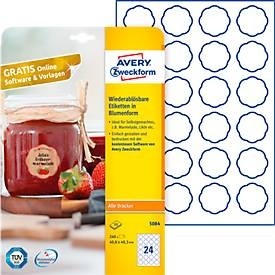Avery Zweckform, AVERY® Zweckform Klebeetiketten, blanko, 40,8 x 40,3 mm, 240 Stück, Blumenform, AVERY® Zweckform Klebeetiketten, blanko, 40,8 x 40,3 mm, 240 Stück, Blumenform