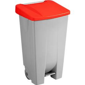 Sunware, Abfalleimer Sunware Basic, 120 l, mit Fuss-Pedal & Rädern, Klappdeckel rot