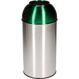 undefined, Edelstahl-Abfallsammler Volumen 40 l, BxHxT 350 x 740 x 350 mm Deckel grün, Abfallsammler Orgavente Edelstahl, Volumen 40 l, rund, ø 380 x H 740 mm, für den Innenbereich, grün