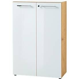 Germania, GERMANIA Aktenschrank »GW-Monteria«, Aktenschrank MONTERIA, Front & Abdeckplatte aus Glas, abschliessbar, 3 OH, B 800 x T 370 x H 1200 mm, Navarra Eiche/weiss