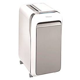 Fellowes, Aktenvernichter LX221, Aktenvernichter Fellowes® Microshred LX 201, Mikropartikelschnitt 2 x 12 mm, P-5, 22 l, 12 Blatt Schnittleistung, mit Rollen, weiss