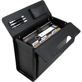 undefined, Pilotenkoffer 5 Fächer, 2 Seitentaschen schwarz, Alassio Pilotenkoffer, mit Tragegriff, mit Laptopfach, Rindleder, schwarz