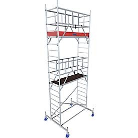 KRAUSE, Krause 940131 FahrGerüst Aluminium Rollgerüst fahrbar Arbeitshöhe (max.): 6.30 m Silber 123 kg, Alu-Fahrgerüst Krause ProTec, 200 kg/m², TÜV-geprüft, gebremste Rollen, L 2000 x B 700 x H 6300 mm