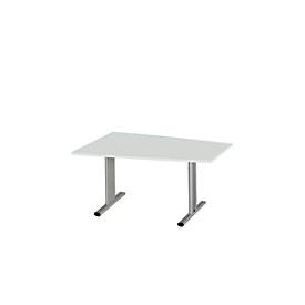 SSI Schäfer, Besprechungstisch Planova, Tonne, 1400 x 800/1000 mm, lichtgrau, Akzentleisten weißalu, Schäfer Shop Select Besprechungstisch MODENA Basic, Tonne, T-Fuß, B 1400 x T 1000 x H 717 mm, lichtgrau/weißaluminium RAL 9006