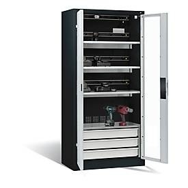 undefined, C+P Akkuladeschrank Comfort mit Sichtfenster aus Acrylglas, H 1950 x B 930 x T 500 mm, Anthrazit/Lichtgrau, C+P Akkuladeschrank Comfort mit Sichtfenster aus Acrylglas, H 1950 x B 930 x T 500 mm, Anthrazit/Lichtgrau