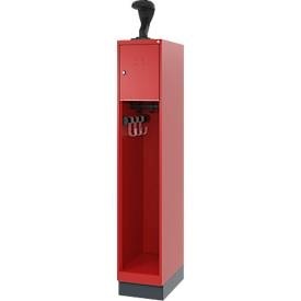 undefined, C+P Feuerwehrspind Evolo, Modell YOUNGSTER, 1 Abteil, H 1530 x B 300 x T 500 mm, Sockel, Feuerrot, Feuerwehrspind C+P Evolo Youngster, 1 Abteil, mit Helmhalter, mit Sockel, B 300 x T 500 x H 1630 mm, RAL 3000 Feuerrot/RAL 7016 Anthrazitgrau