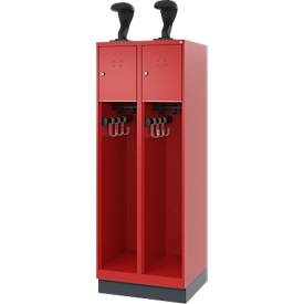 undefined, C+P Feuerwehrspind Evolo, Modell YOUNGSTER, 2 Abteile, H 1530 x B 600 x T 500 mm, Sockel, Feuerrot, Feuerwehrspind C+P Evolo Youngster, 2 Abteile, mit Helmhalter, mit Sockel, B 600 x T 500 x H 1630 mm, RAL 3000 Feuerrot/RAL 7016 Anthrazitgrau