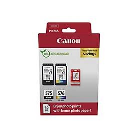 Canon PG-575/CL-576 Photo Paper Value Pack - 2er-Pack - Schwarz, Farbe (Cyan, Magenta, Gelb) - original - Hängebox - Tintenpatrone / Papierkit