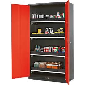 asecos, Chemikalienschrank, Flügeltür, 4 Auszugswannen, 1055x520x1950 mm, verkehrsrot