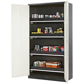 Chemikalienschrank, Flügeltür, 4 Auszugswannen, 1055x520x1950 mm, reinweiss