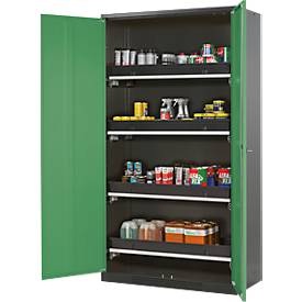 Chemikalienschrank, Flügeltür, 4 Auszugswannen, 1055x520x1950 mm, resedagrün