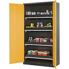 Chemikalienschrank, Flügeltür, 4 Auszugswannen, 1055x520x1950 mm, sicherheitsgelb