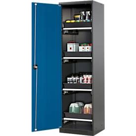 Chemikalienschrank, Flügeltür, 4 Auszugswannen, 545x520x1950 mm, enzianblau