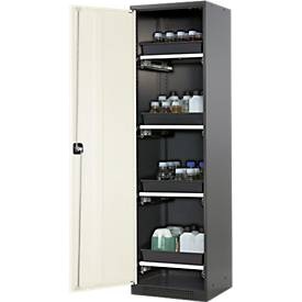 Chemikalienschrank, Flügeltür, 4 Auszugswannen, 545x520x1950 mm, reinweiss