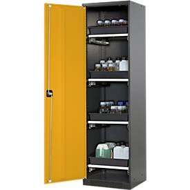 Chemikalienschrank, Flügeltür, 4 Auszugswannen, 545x520x1950 mm, sicherheitsgelb