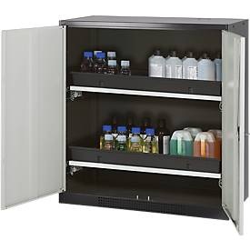 Chemikalienschrank, Flügeltür, 2 Auszugswannen, 1055x520x1105 mm, lichtgrau