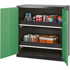 Chemikalienschrank, Flügeltür, 2 Auszugswannen, 1055x520x1105 mm, resedagrün