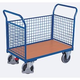 VARIOfit, VARIOfit SW-600.301 Plattformwagen Stahl pulverbeschichtet Traglast (max.): 500 kg, Dreiwandwagen, Stahl/MDF-Platte, Enzianblau/Buche-Dekor, L 1000 x B 575 mm, herausnehmbare Längswand, TPE-Rollen mit EasySTOP, bis 500 kg