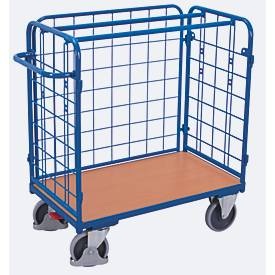 undefined, Dreiwandwagen, Stahl/MDF-Platte, Enzianblau/Buche-Dekor, L 850 x B 500 mm, Nutzhöhe 925 mm, einhängbare Längswand, EasySTOP, bis 400 kg, Dreiwandwagen, Stahl/MDF-Platte, Enzianblau/Buche-Dekor, L 850 x B 500 mm, Nutzhöhe 925 mm, einhängbare Längswand, EasySTOP, bis 400 kg