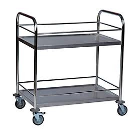 Rollcart Transportsysteme, Edelstahl-Tischwagen 2 Etagen, mit Berandung, 825 x 500 mm, Edelstahl-Tischwagen 2 Etagen, mit Berandung, 825 x 500 mm