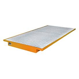 undefined, Regal-Einhängewanne Auffangvolumen 200 l LxB 2650 x 1250 / 915 mm, orange lackiert, Einhängewanne aus Stahl, inkl. Gitterrost, für Trägerlänge 2.700 mm, gelborange