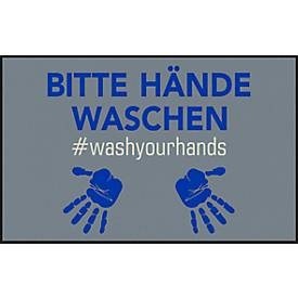 undefined, Fußmatte Bitte Hände waschen, Polyamid, Rücken/Ränder aus Nitrilgummi, waschbar, L 750 x B 1200 mm, grau/blau, Fußmatte Bitte Hände waschen, Polyamid, Rücken/Ränder aus Nitrilgummi, waschbar, L 750 x B 1200 mm, grau/blau