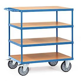 Fetra, Fetra 2442 Tischwagen Stahl pulverbeschichtet Traglast (max.): 500 kg Brillantblau (RAL 5007), fetra® Schwerer Tisch- und Montagewagen, 4 Etagen à 700 x 1.000 mm