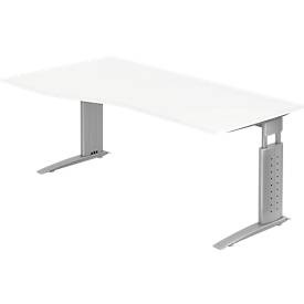 undefined, Freiformtisch TARVIS, B 1800 x T 800/1000 x H 680-860 mm, Gestell silber, weiß, Hammerbacher Schreibtisch US18 Silber, Weiß 1.800 x 800 x 680 x 680 - 860 mm
