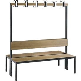 CP, Garderobenbank BASIC PLUS, doppelseitig, C+P Garderobenbank BASIC PLUS, doppelseitig, HPL, Lehne und Hakenleiste, Länge 1500 mm, Dekor Eiche
