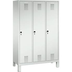 CP, CP EVOLO Garderobenschrank mit Kunststoff-Füßen, 3 Abteile, Abteilbreite 400 mm lichtgrau, Garderobenspind Evolo S 3000, Stahl, m. Füßen, 3 Abteile, Sicherheitsdrehriegelverschluss, lichtgrau RAL 7035/lichtgrau RAL 7035