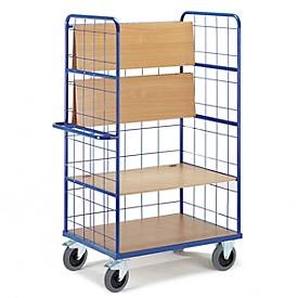 ROLLCART, ROLLCART AUG 17 Etagenwagen klappbar Stahl pulverbeschichtet Traglast (max.): 500 kg Enzianblau (RAL 5010), Gitter-Etagenwagen, 3 Klapp-Etagen, L 1200 x B 800 mm