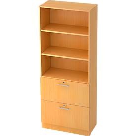 undefined, FINO - Kombi-Regal 2 Fachböden und 2 Hängeregistraturen Buche-Dekor, Hammerbacher Regalschrank Matrix Buche 800 x 420 x 2.004 mm