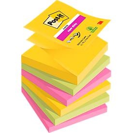 POST-IT, Haftnotizen Super sticky Z-Notes, Rio de Janeiro Collection, 3M Post-it Block Super Sticky Z-Notes, 5-farbig, 76mm x 76mm, R330-6SS-RIO, (6 x 90 Blatt)