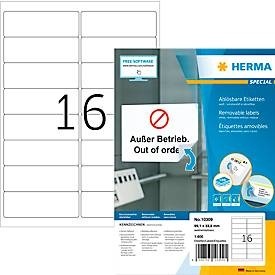 HERMA, HERMA Adressetiketten A4 weiss 99,1x33,8 mm 1600 St., Herma Adressetiketten Special Nr. 10309, 99,1 x 33,8 mm, selbstklebend, ablösbar, bedruckbar, weiss, 1600 Stück auf 100 Blatt